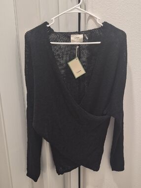 American Eagle Outfitters Black V-Neck Wrap Knit Sweater